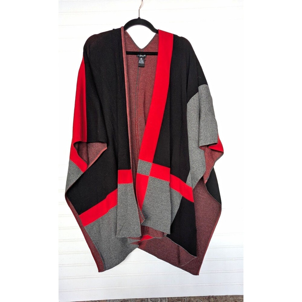 J'Envie New York Women’s Knit Colorblock Shawl Wrap Red Gray Black OS